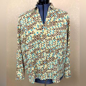 Judith Hart Vintage Mod Retro blouse in 70s palette w/ oval buttons long cuffs🌷